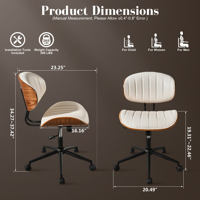 Chaise de bureau pivotante en similicuir moderne et ergonomique à hauteur réglable pour bureau à domicile, Ivoire / Brun