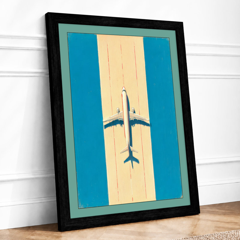 Plane Over Runway Geometric 1 Piece Single Picture Frame Wall Art, A4 - 29.7 x 21.0 cm, Black