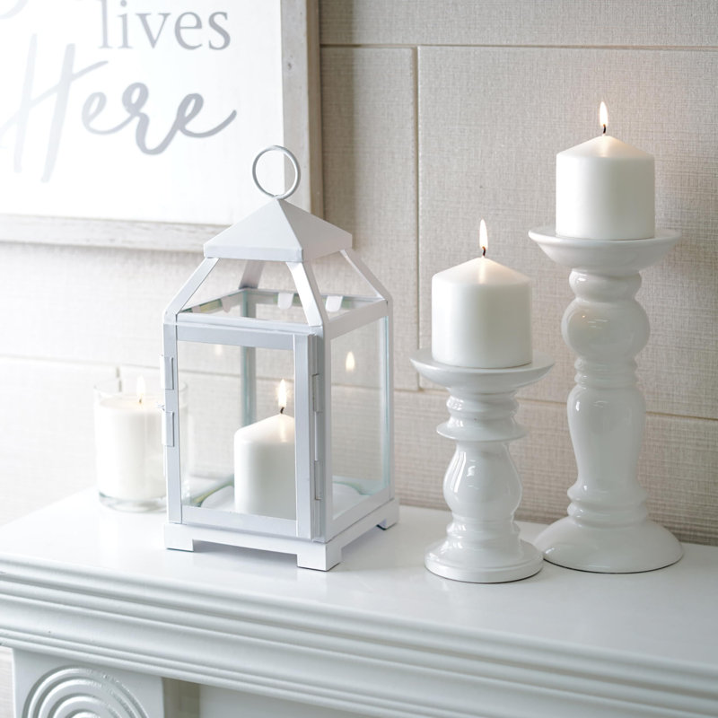 Hosley 12 Inch High Clear Glass and Iron White Classic Style Lantern Ideal Gift for Weddings Bridals Special Occasions Parties Aromatherapy and Spa Settings