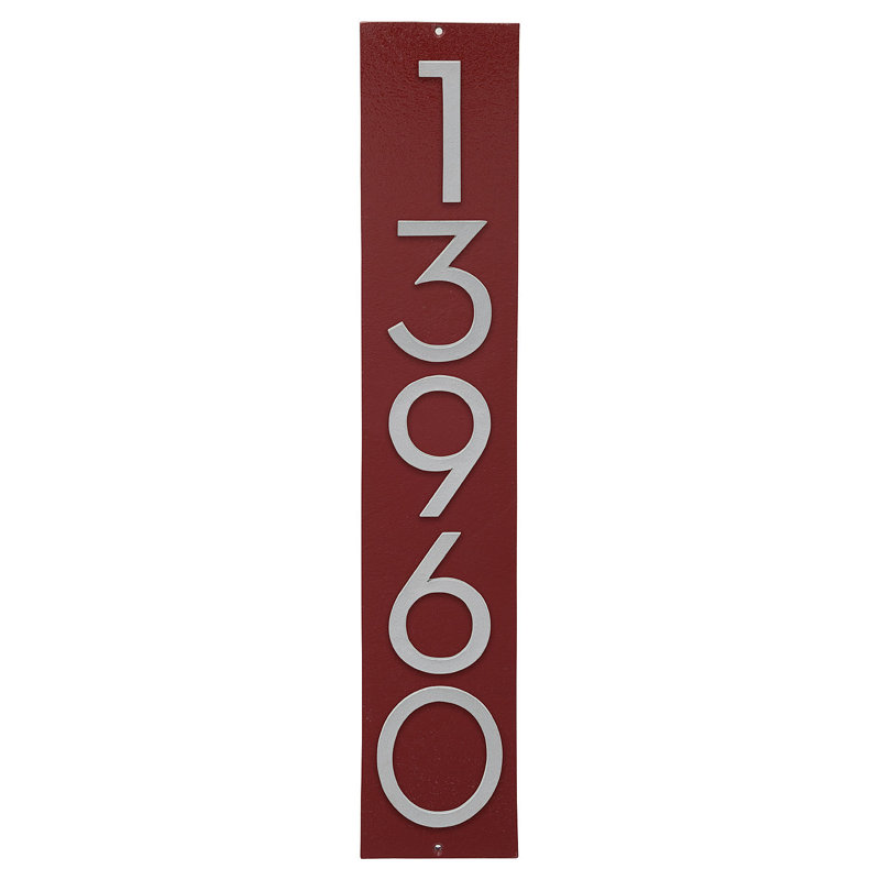 Plaque d'adresse verticale flottante de 6 po, Rouge brique / Argent, Oui