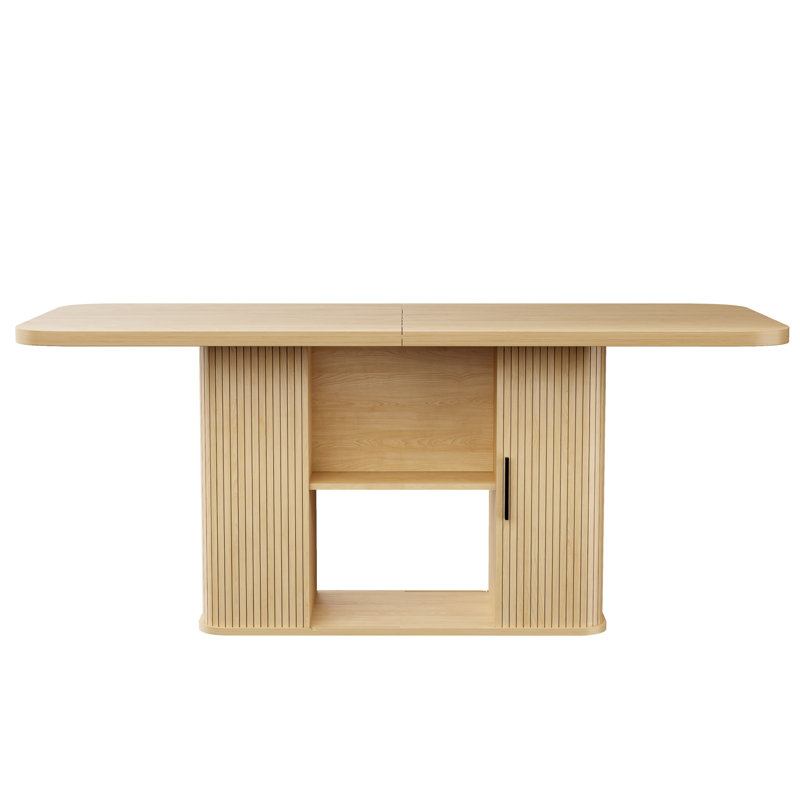 70" Dining Table for 4-6 People, Modern Dining Table with Storage Shelves, 1.38" Thick Scratch-Resistant, Beige