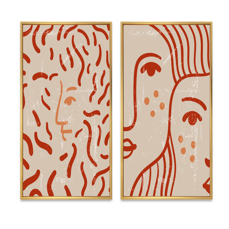 «Modern Abstract Minimalist Portraits I», ensemble de 2 reproductions, H 20 po x l 24 po x P 1 po, Toile avec cadre doré