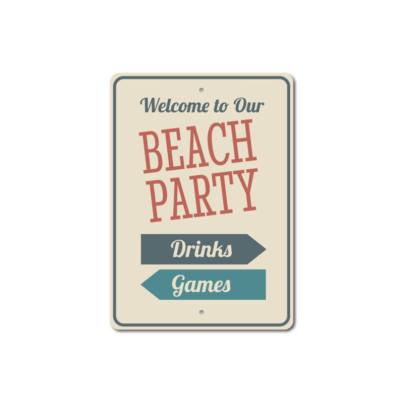 Plaque en aluminium Beach Party, H 18 po x l 12 po x P 0,06 po