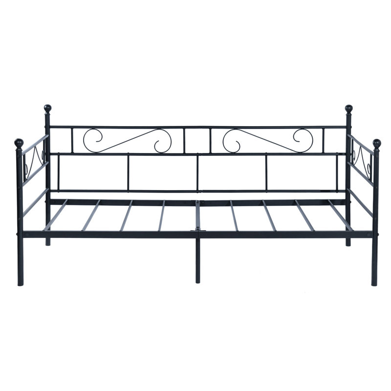 Solid Metal Slat Outdoor Bed for Patio, Black