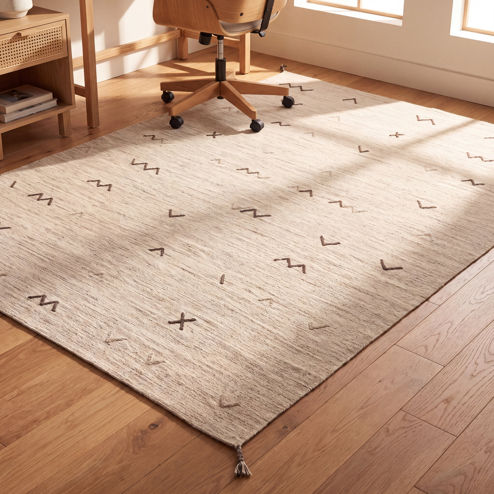 Bodie Light Gray Brown Hand-Woven Wool Rug, Rectangle 6' x 9'