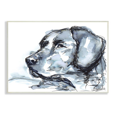" Monochrome Ink Dog Portrait Abstract Watercolor Detail " by Kendra Shedenhelm Painting Print