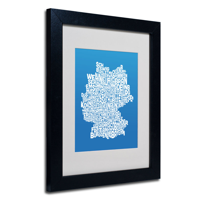 « germany regions map », reproduction d’art textuel sur toile encadrée, H 14 po x l 11 po, Noir