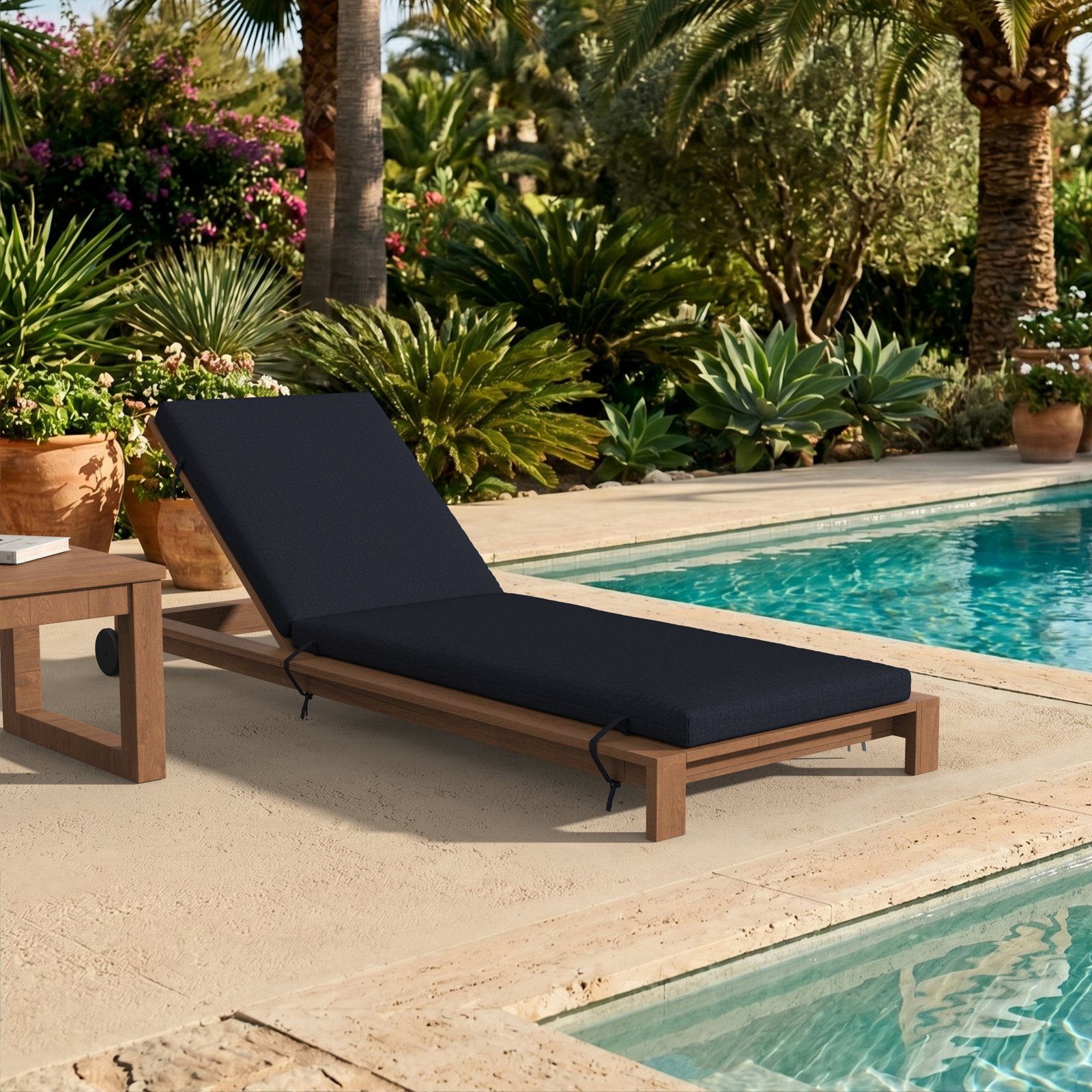 Lani Sunbrella Outdoor Chaise Lounge Cushion, 25" W x 79" D, Sunbrella Play Navy
