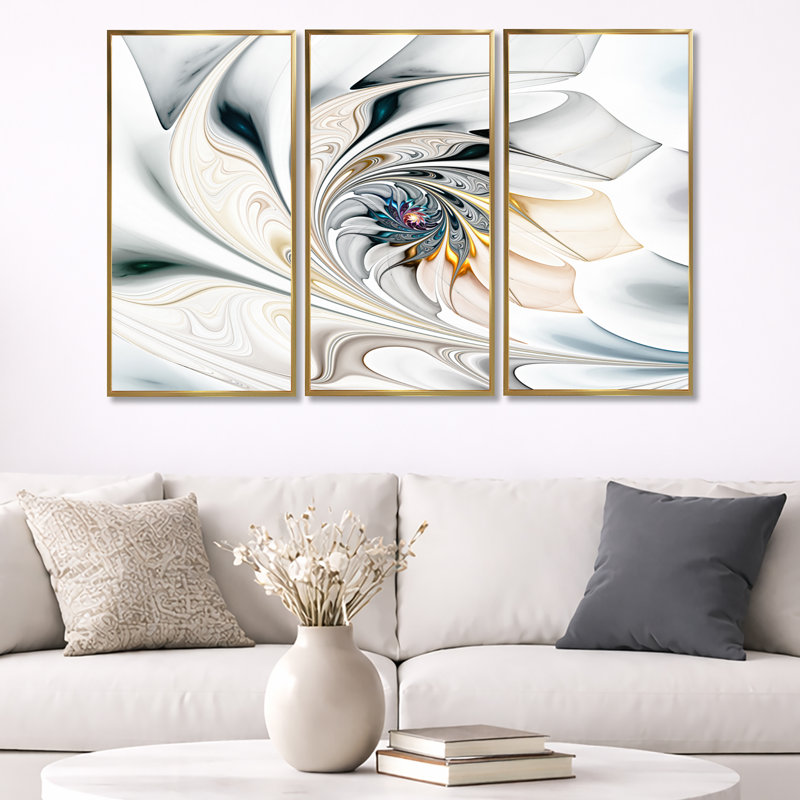 Blanc vitrail - art floral sur toile encadrée, H 32 po x l 48 po x P 1 po, Cadre flottant doré