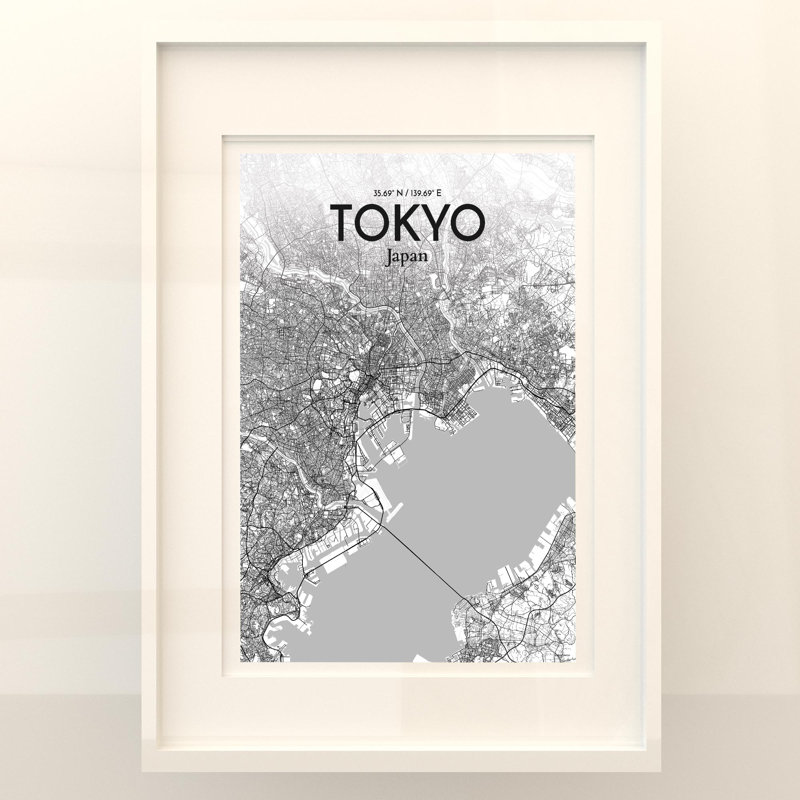 Tokyo City Map in Tones 1 Piece Wall Art, 27.6cm H x 19.7cm W x 0.05cm D