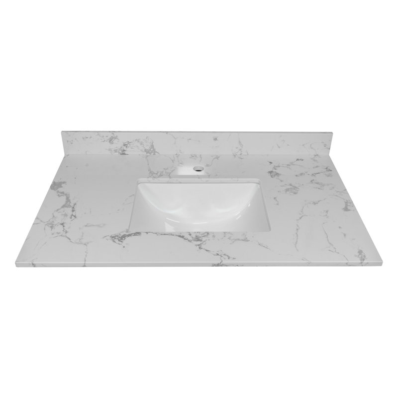 Comptoir de meuble-lavabo en pierre reconstituée blanc de 37 po avec lavabo encastré en céramique Montary Montary