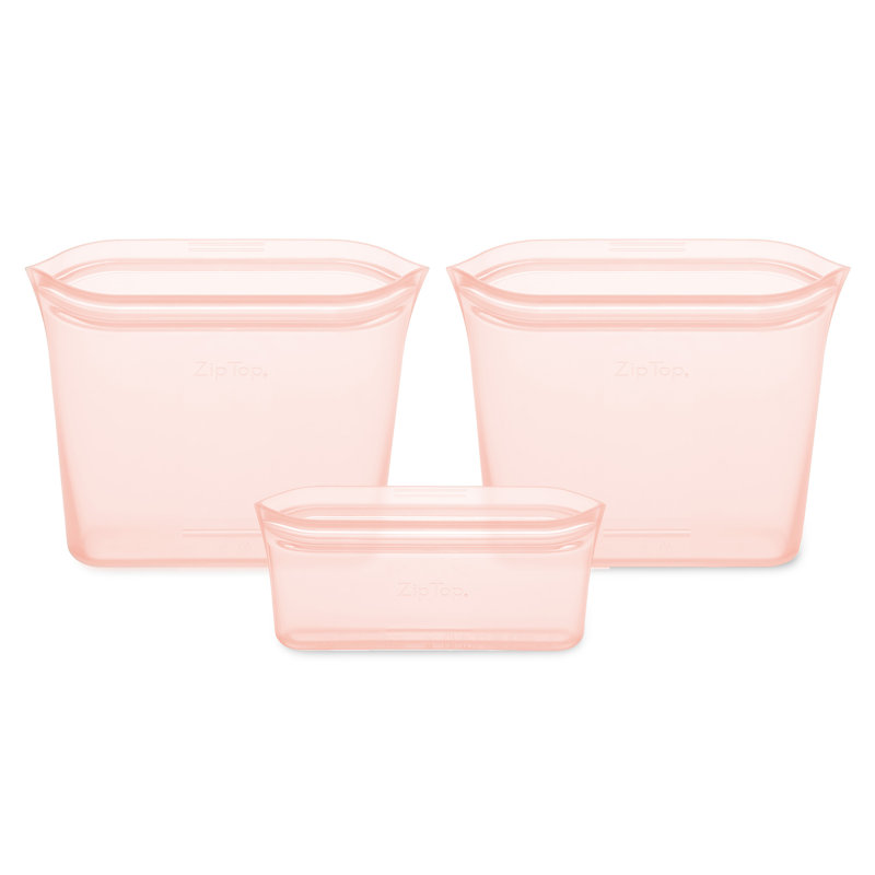 Zip Top Reusable Food Storage Bags | 3 Bag Set [Peach]  | Microwave, Dishwasher and Freezer Safe, Peach