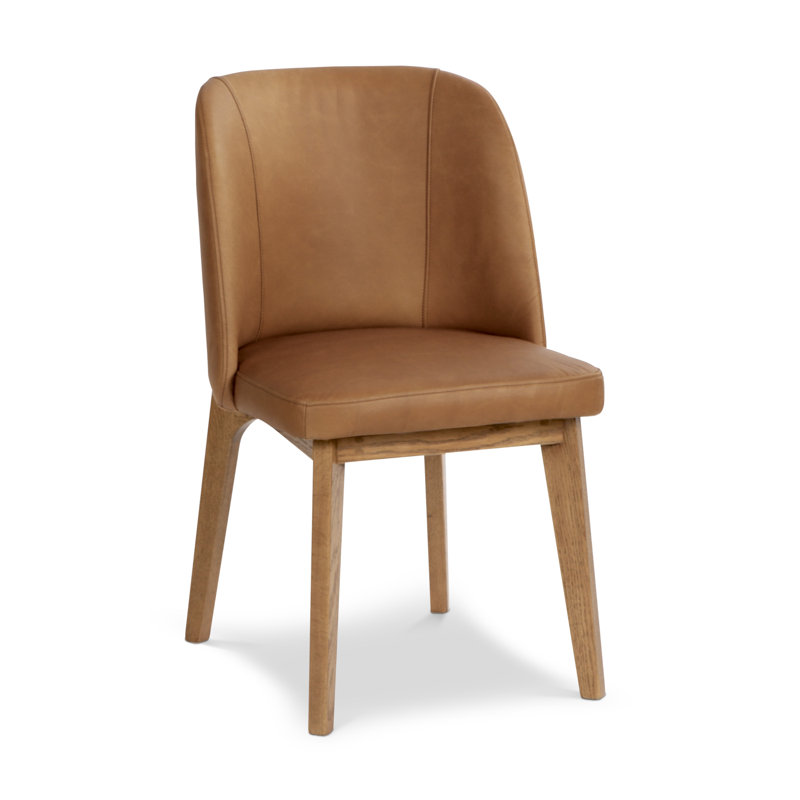 Chaise de salle à manger à dossier incurvé en cuir véritable Fawn, Brun clair ciré