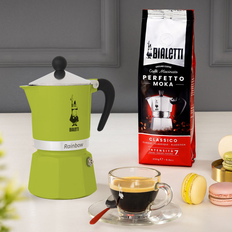 Bialetti Moka Express Rainbow Percolator Coffee Maker, Green, 6 Cups