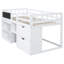 Lit mezzanine simple bas blanc avec bureau roulant, tablette et tablette de tiroirs organisés - Option de chambre polyvalente