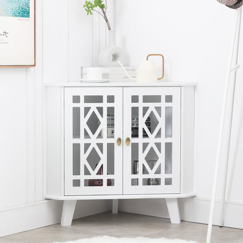 Ashkan 2-Door Corner Accent Cabinet, White, 29.92" H x 32.3" W x 16.9" D