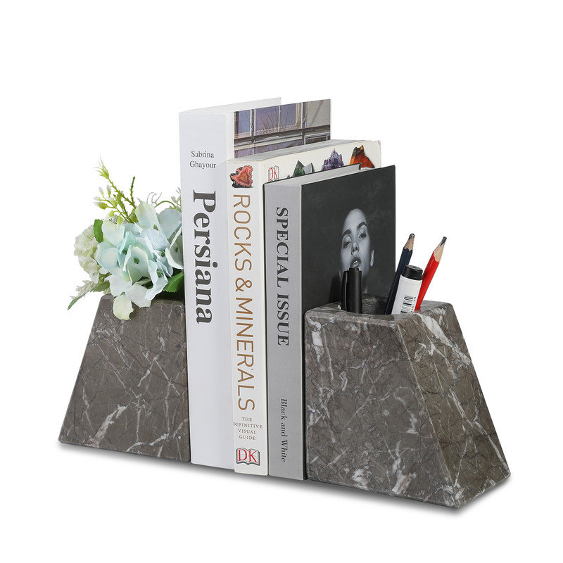 Serre-livres en marbre (ensemble de 2), Gris