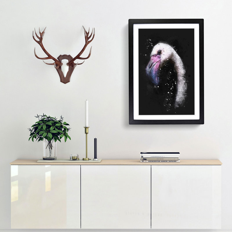 A Pink Flamingo Bird - Picture Frame Graphic Art Print, 63cm H x 45cm W x 2cm D, Black Framed