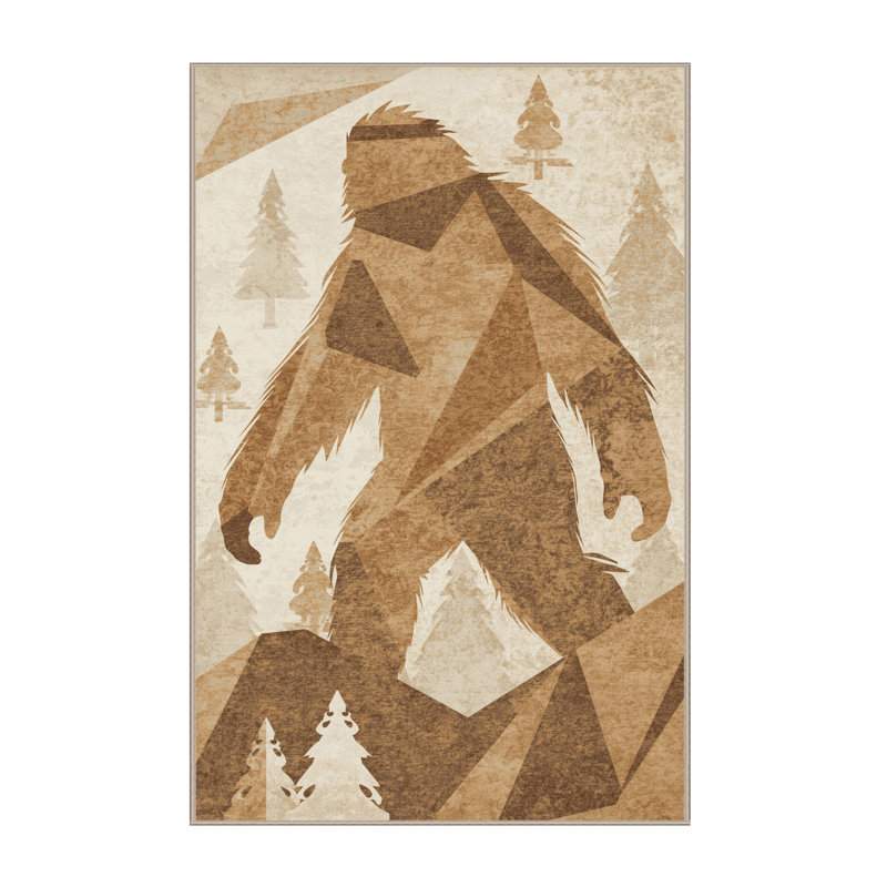 Machine Washable Ozgur Yeti Bigfoot Modern Rustic Block Print Rug in Beige – Beige Binding, 4x6