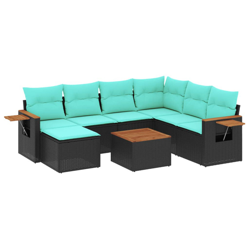  Ensemble de canapé de patio 8 pièces avec coussins en rotin de polyester noir