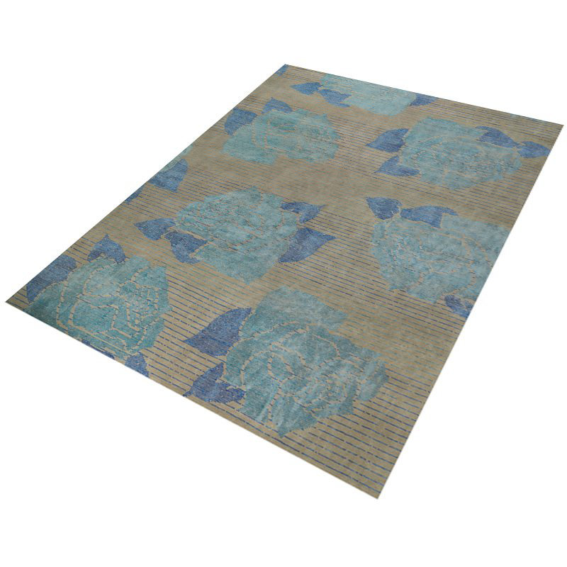 Lux Rose Floral Area Rug in Blue/Taupe, Rectangle 2' x 3'