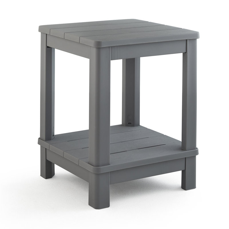 Keter Deluxe Adirondack Side Table Durable Resin Outdoor Double Tier Patio End Table, Gray