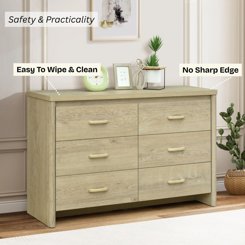 Georgia 6 Drawer Dresser for Bedroom, 47.3″ W Modern Wide Chest of Drawers, Wood Storage Organizer for Clothes, Entryway, Hallway, Nursery or Living Room