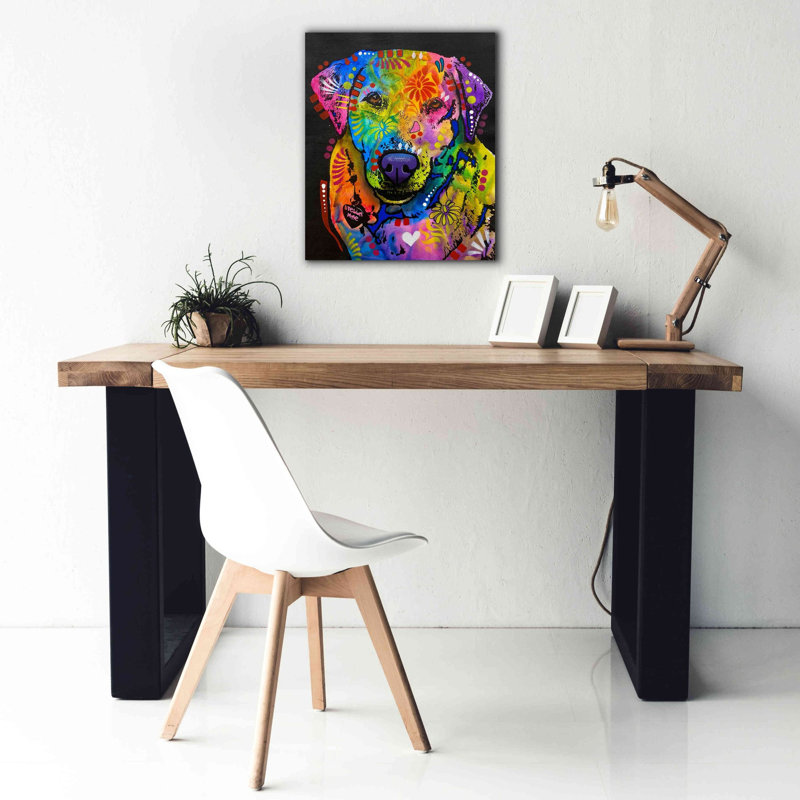 «Don't Do a Thing But Run Around» par Dean Russo - peinture sur toile tendue, H 24 po x l 20 po x P 0,75 po