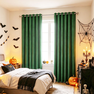 Halloween Retro Velvet Grommet Curtains 2 Panels, Blackout Window Drapes for Festival Home Decor