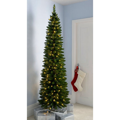 6.5ft Pencil Green Pine Artificial Christmas Tree with 180 Clear/White Lights with Stand