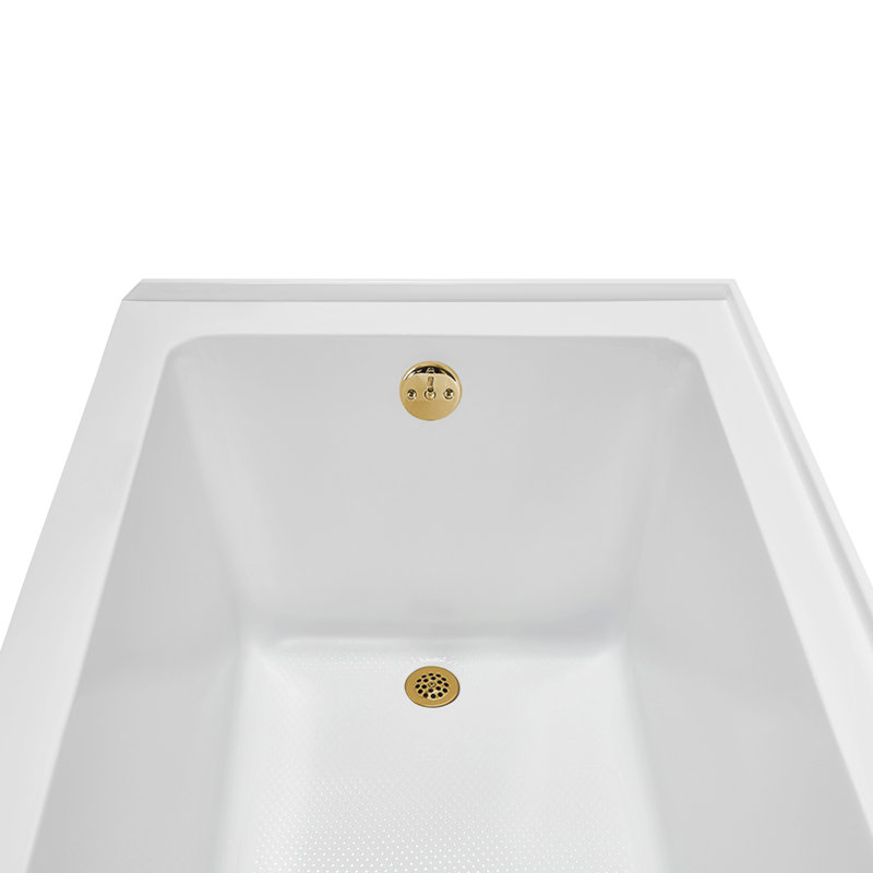 Baignoire en alcôve en acrylique blanc brillant avec drain externe 60 po x 30 po Streamline, Or brossé