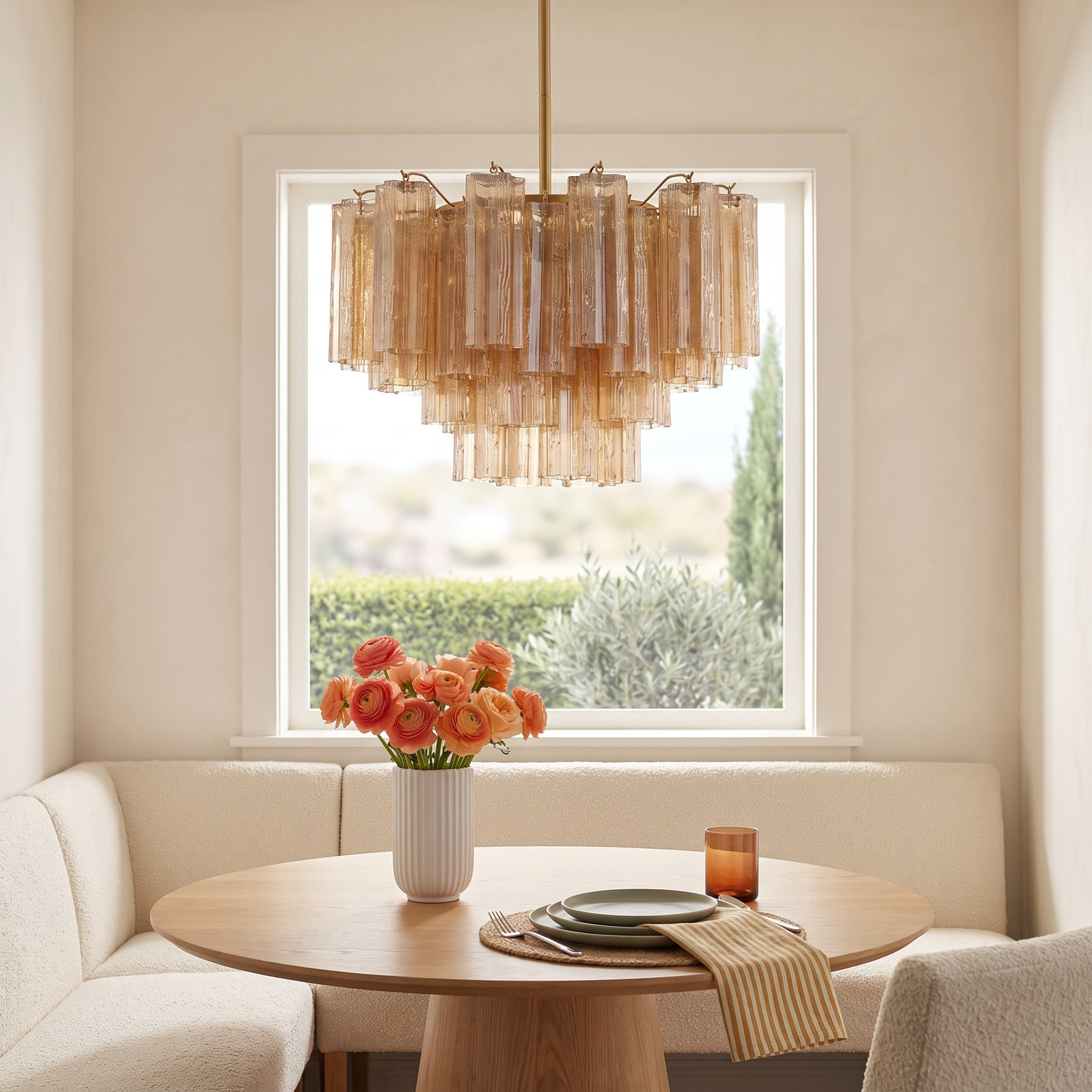 Arras 9-Light Chandelier, Aged Brass, Yellow, 14.25" H x 22" W x 22" D