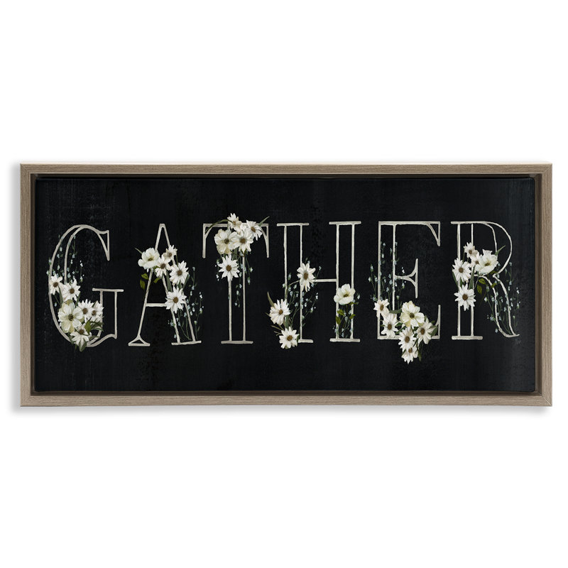 «Chalkboard & Floral Gather», art mural encadré flottant par Nan, H 14 po x l 31 po, Cadre flottant orme Montalcino