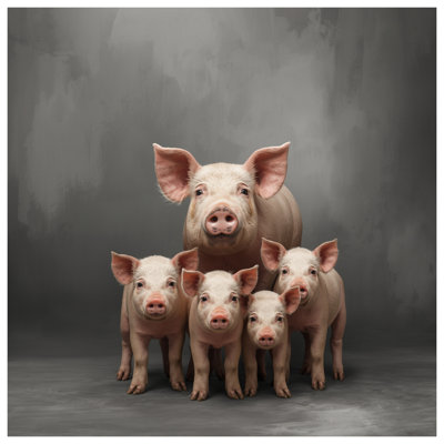 Tapisserie murale «Cochon famille debout ensemble - Porcs»