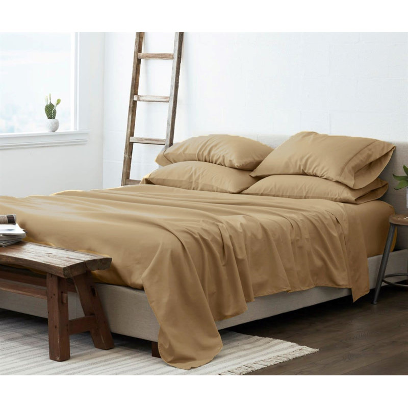 Luxury Rayon from Microfiber Sheet Set, Cal.King Sheet Set + 1 Fitted Sheet +4 Pillowcases, Golden