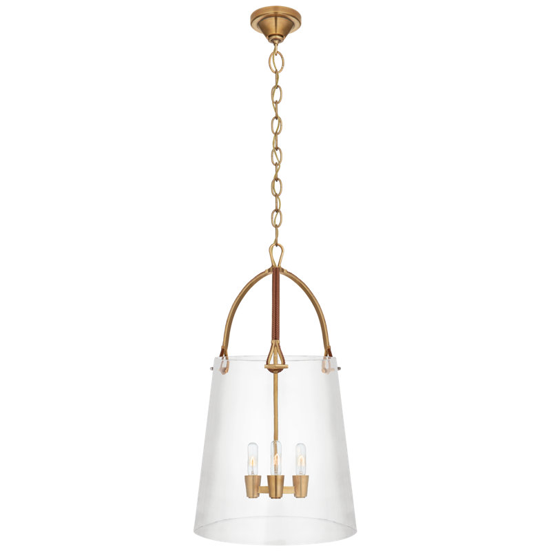 Julian 3 - Light Chandelier, 33.5" H x 18.5" W x 18.5" D, Natural Brass/Saddle Leather
