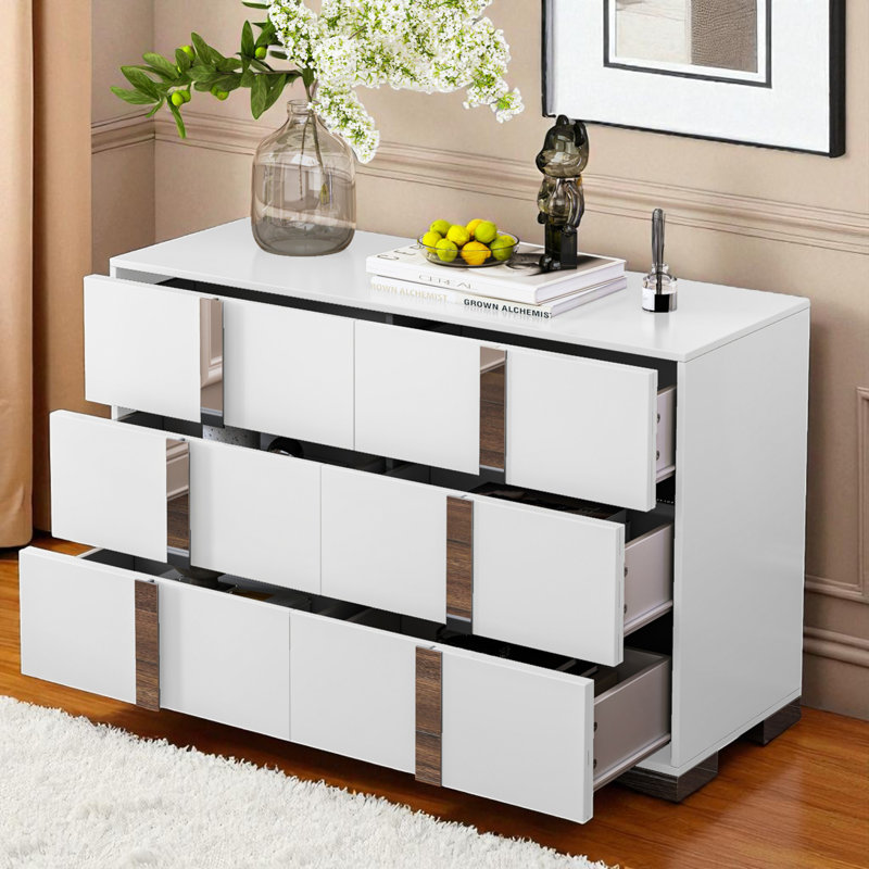Commode double 6 tiroirs l 47,3 po, Blanc
