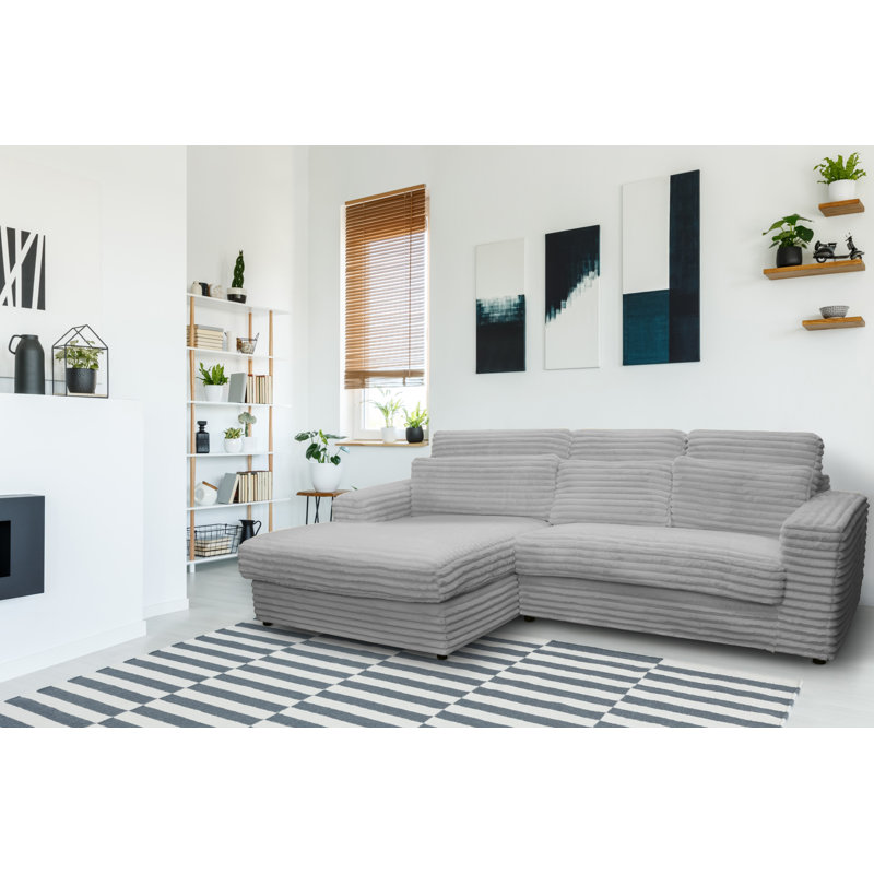 Nicodem 3 Seater Corner Sofa , Left facing, Grey/Brown/Blue