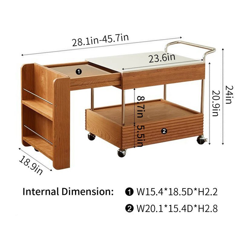 Table basse à roulettes extensible avec rangement