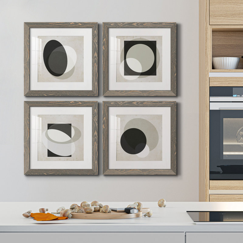 Moderniste Neutre I - ensemble de 4 impressions sur toile encadrées, H 71 po x l 71 po x P 1,5 po, Toile grise encadrée