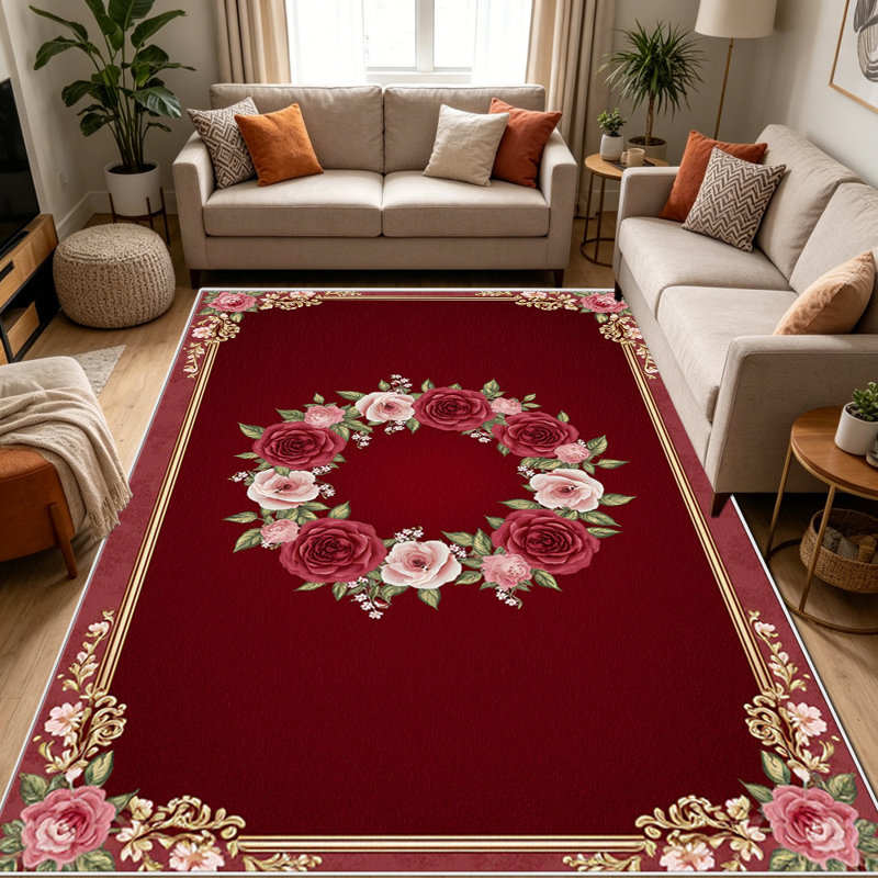 Tapis 1PC Red Rose, Rectangle 3 pi 4 po x 5 pi 4 po