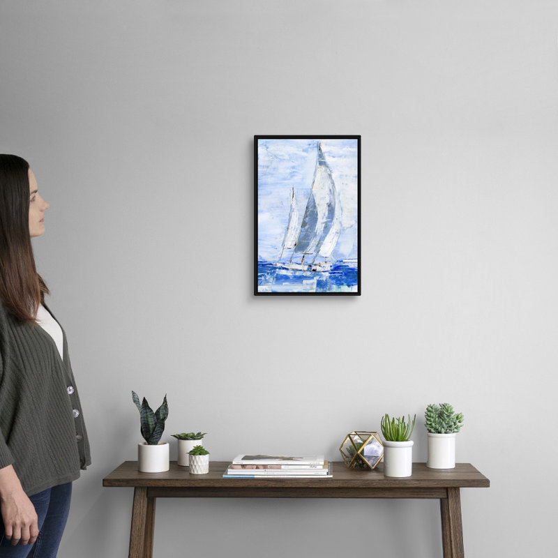 Reproduction d’art sur toile « Blue Sails II » par Ethan Harper, Cadre flottant noir, H 20 po x l 14 po x P 1,75 po