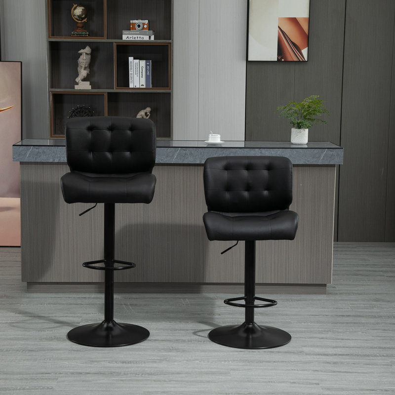 Ensemble de 2 tabourets de bar avec siège réglable, coussin rembourré épais et repose-pieds en métal