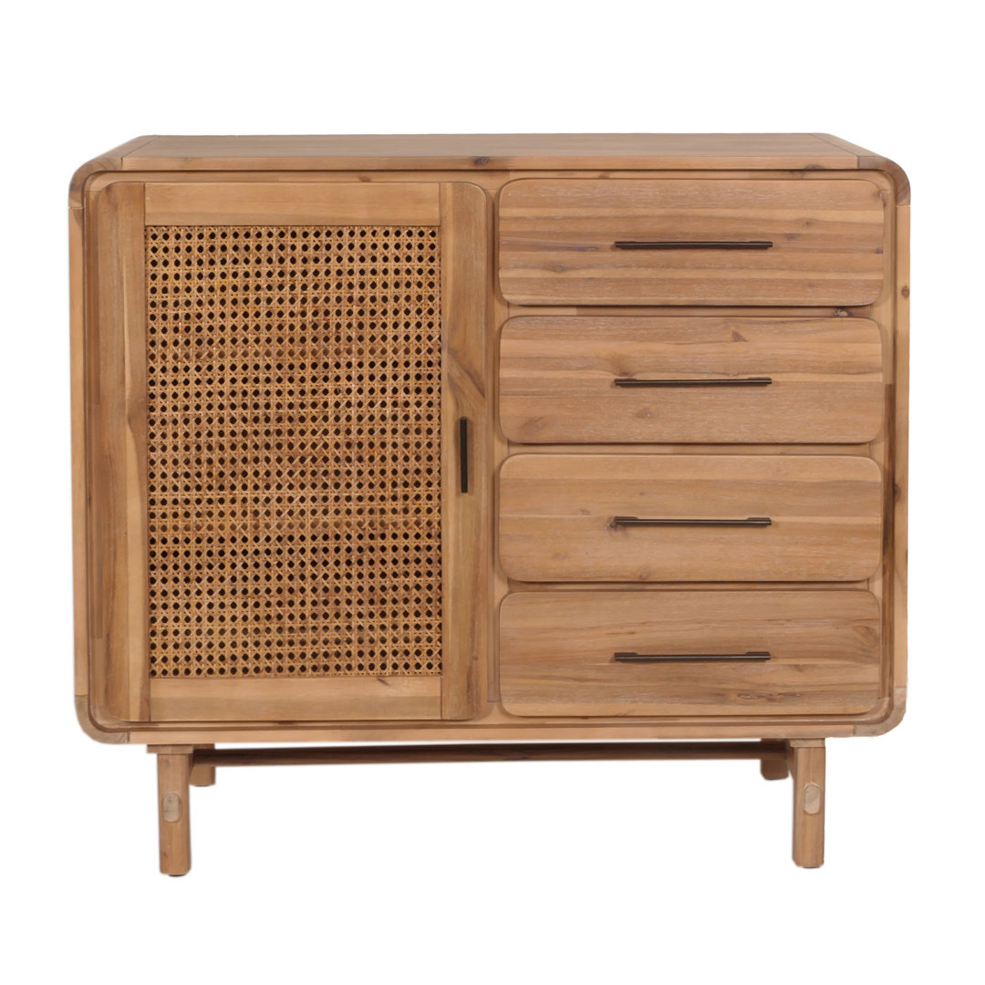 Kommode MCW-M47, Schrank Sideboard, Staufächer Schublade, Rattan Akazie Holz gebeizt 101x109x45cm