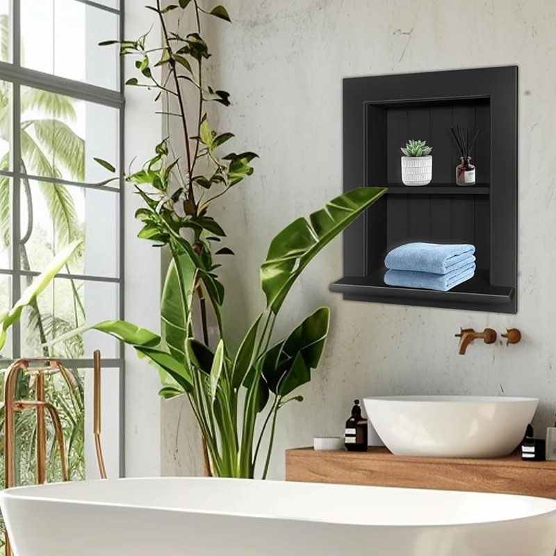 Armoire de salle de bain murale encastrée 14 x 18, 2 niveaux, noir
