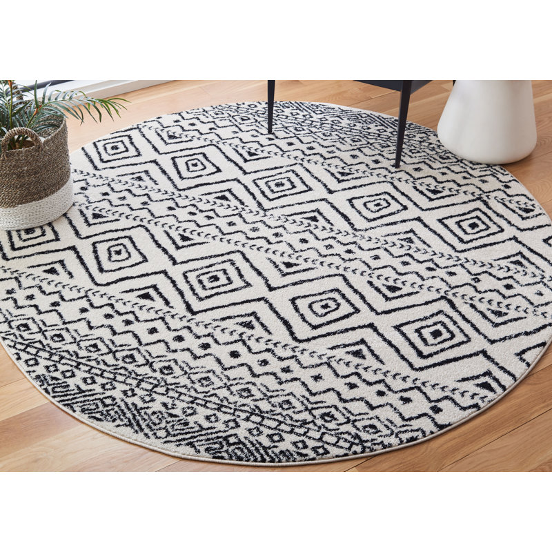 Tapis noir / ivoire Strom Southwestern, Rond 8 pi