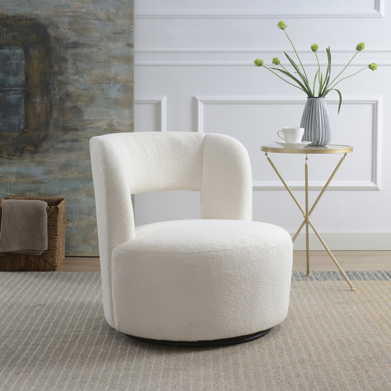 Fauteuil demi-tonneau pivotant avec tissu en peluche doux, fauteuil d'appoint rond confortable pour le salon, tissu performance rembourré