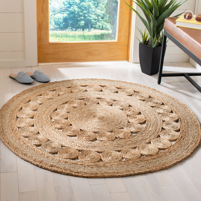 Sarita Natural Fiber Hand Woven Jute Solid Color Rug, Round 5'