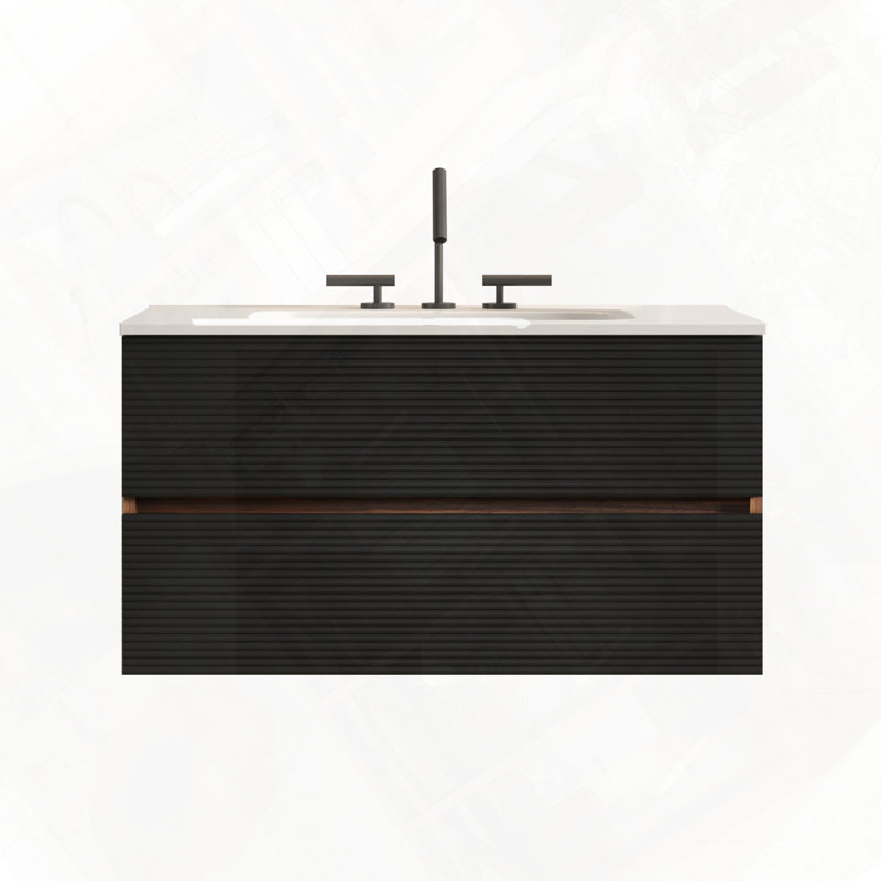 Meuble-lavabo mural avec lavabo en céramique intégré et grand rangement, 36"