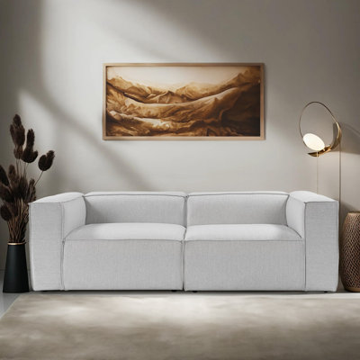 Canapé gris clair 2 places, revêtement 100% lin, 97,6 po x 16,5 po x 25,2 po | Cadre 100% charme, 32 coussins rembourrés en mousse | Pieds en plastique durable, élégants et confortables pour le salon et la maison